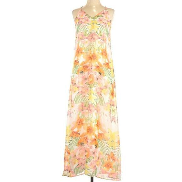 BANANA REPUBLIC Long Dress‎ Maxi Length Size 0 Floral Colorful Tropical Hawaiian - Picture 2 of 7